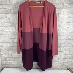 Belle By Kim Gravel Buttery Soft Knit Open Cardigan Pink Color Block Pockets 2XP